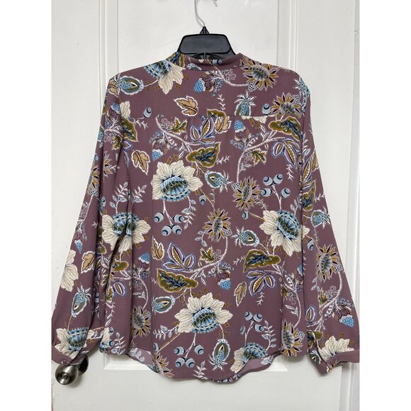 Chico’s Jacobean Bouquet Pleated Ruffle Long Sleeve Blouse L - Picture 6 of 10